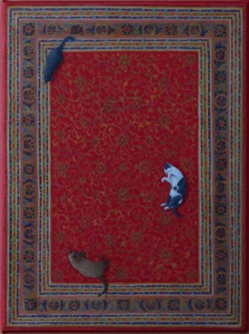 Rug cats - Red - Oil on canvas 40x30cm